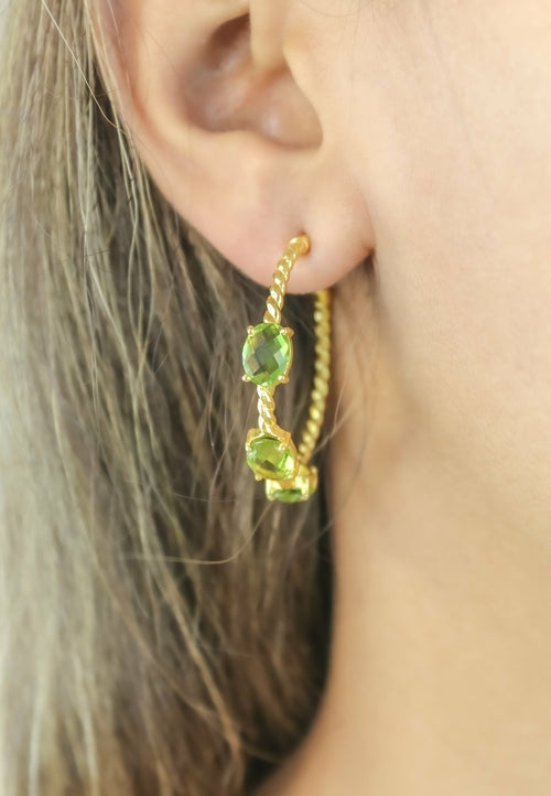 Doha Earrings: 18K Gold-Plated with Natural Semi-Precious Stones for Pierced Ears, Hypoallergenic and Sustainable Bijou Her