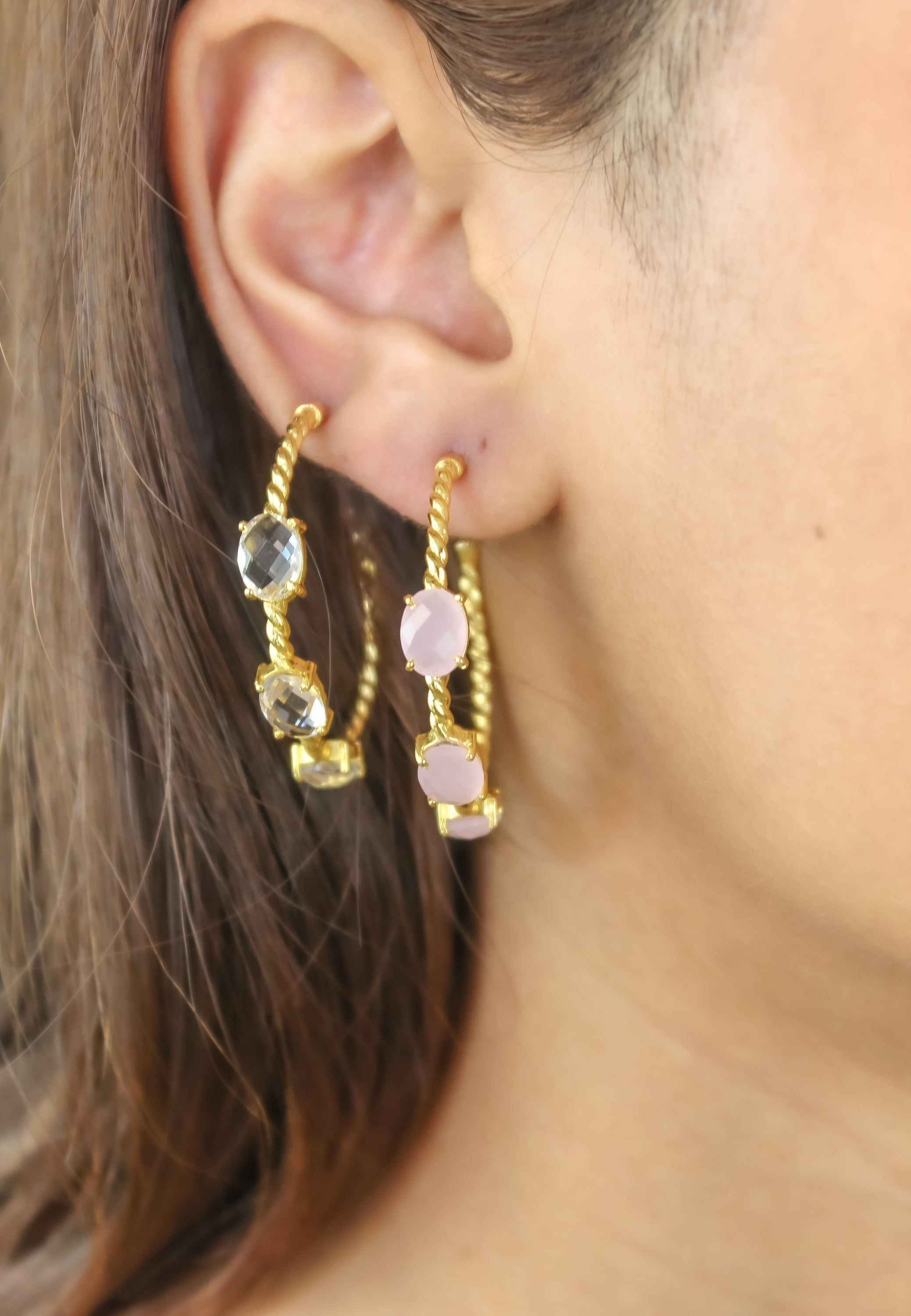 Doha Earrings: 18K Gold-Plated with Natural Semi-Precious Stones for Pierced Ears, Hypoallergenic and Sustainable Bijou Her