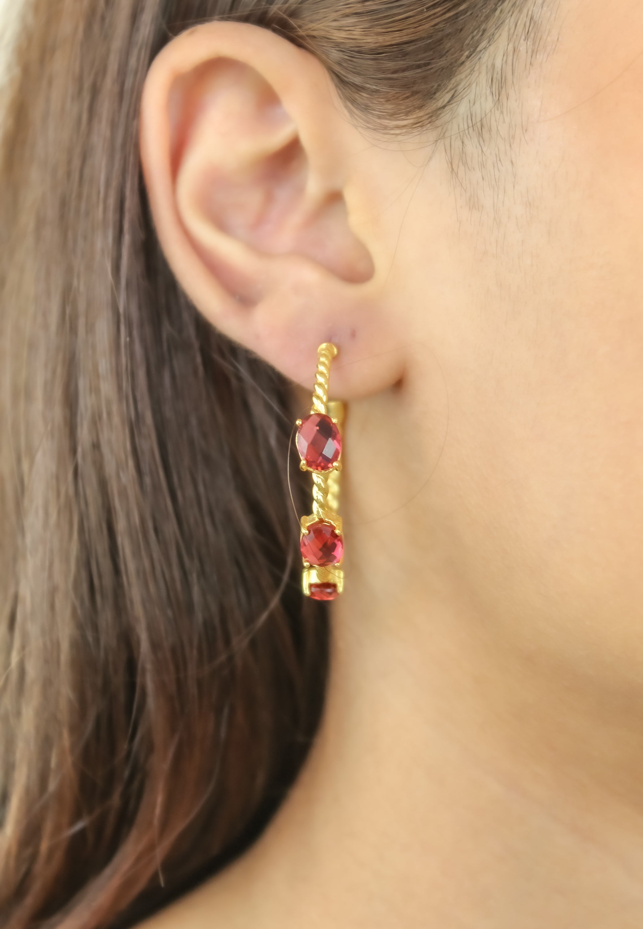 Doha Earrings: 18K Gold-Plated with Natural Semi-Precious Stones for Pierced Ears, Hypoallergenic and Sustainable Bijou Her