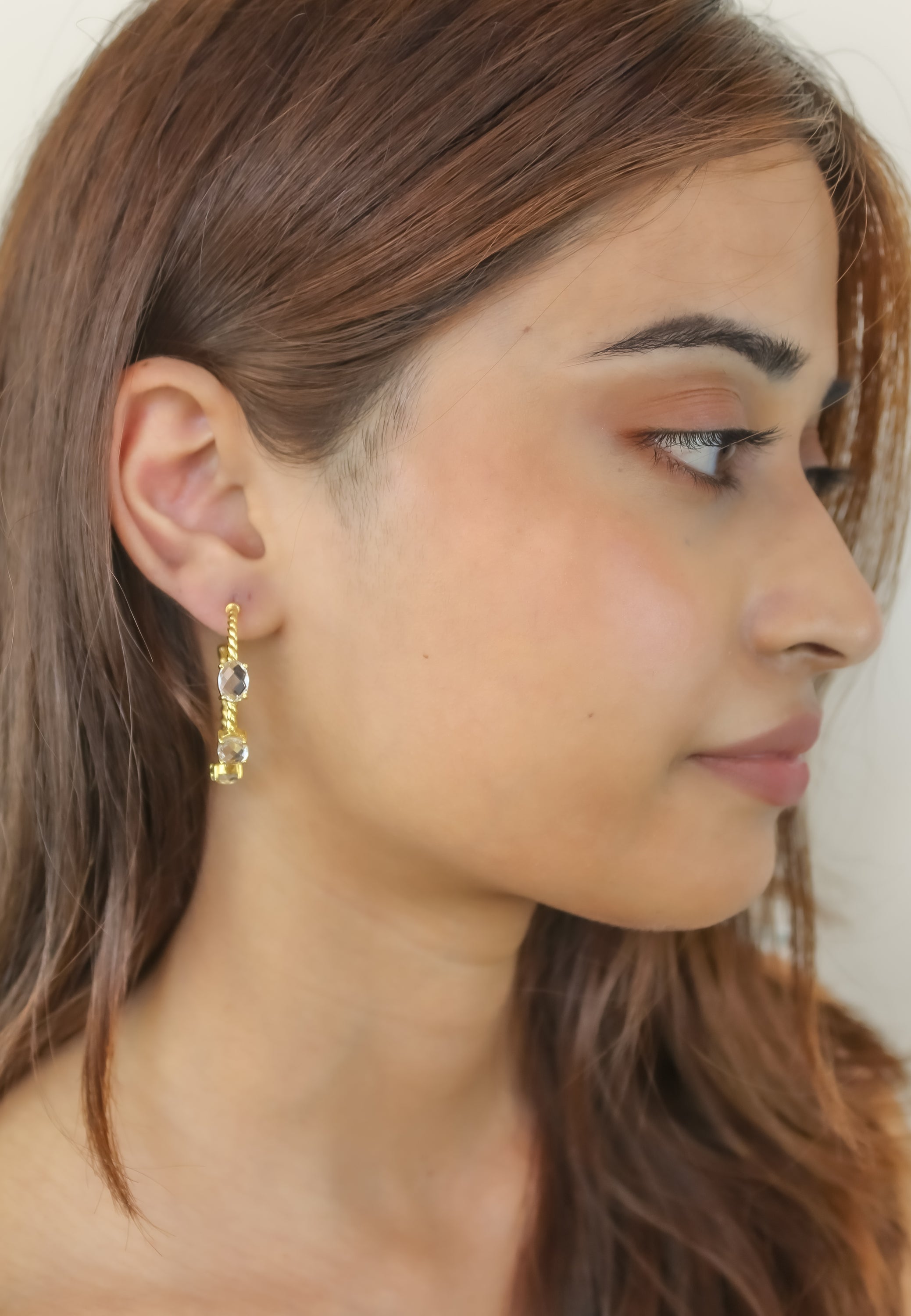 Doha Earrings: 18K Gold-Plated with Natural Semi-Precious Stones for Pierced Ears, Hypoallergenic and Sustainable Bijou Her