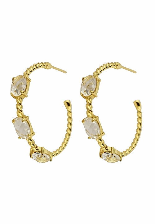 Doha Earrings: 18K Gold-Plated with Natural Semi-Precious Stones for Pierced Ears, Hypoallergenic and Sustainable Bijou Her