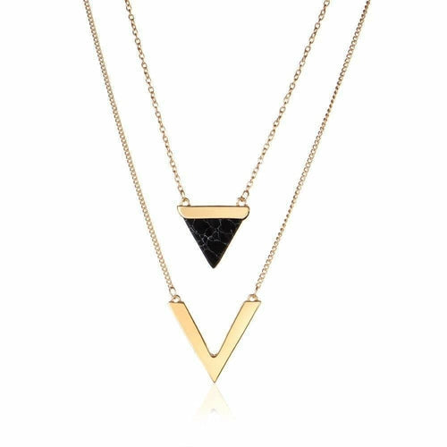 Double Layer Marble and Chevron Necklace - High-Quality Zinc Alloy and Stone Bijou Her