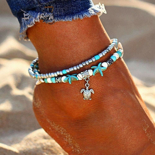 Double Layer Starfish Anklet with Ocean Theme Bijou Her