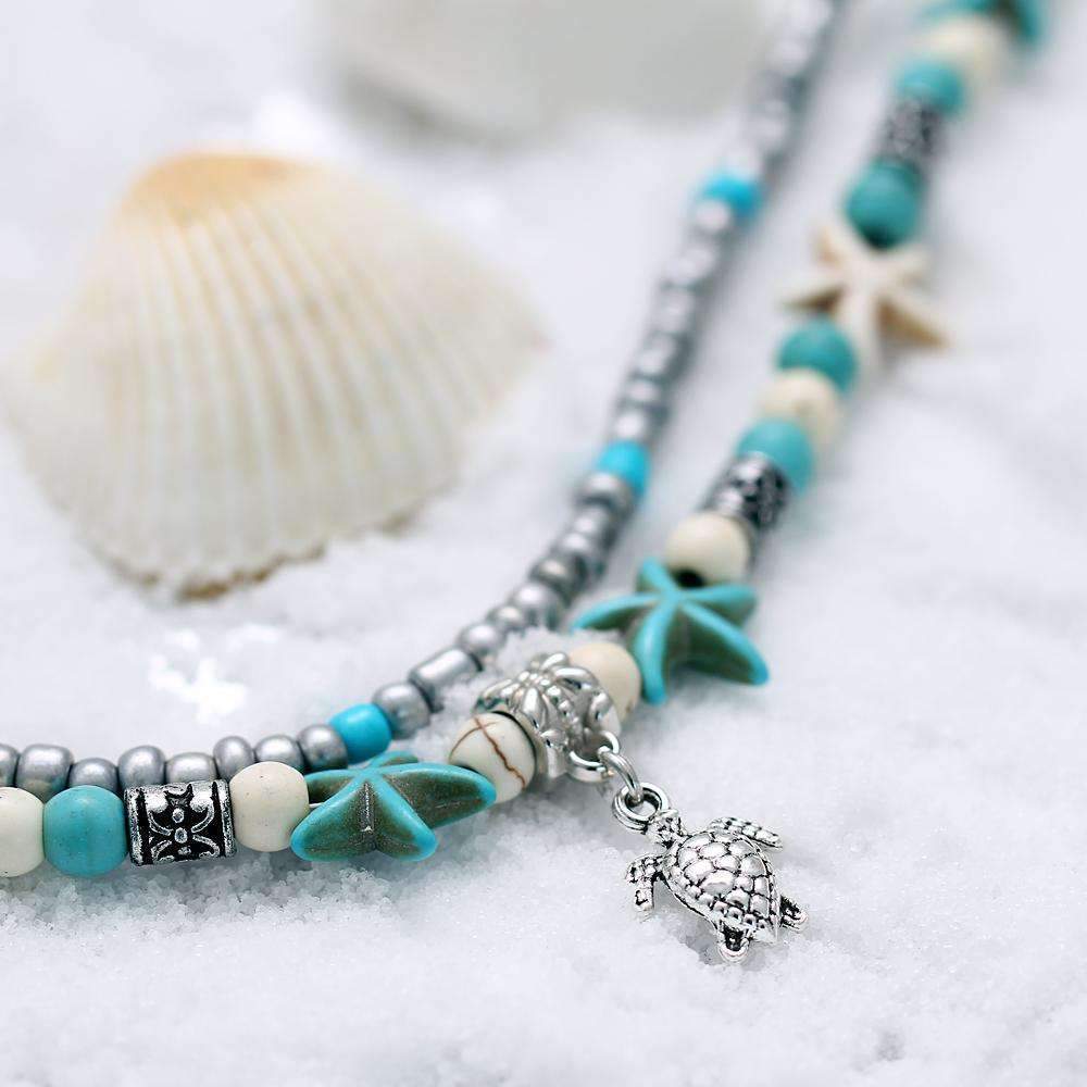 Double Layer Starfish Anklet with Ocean Theme Bijou Her