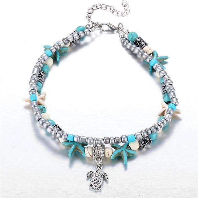 Double Layer Starfish Anklet with Ocean Theme Bijou Her