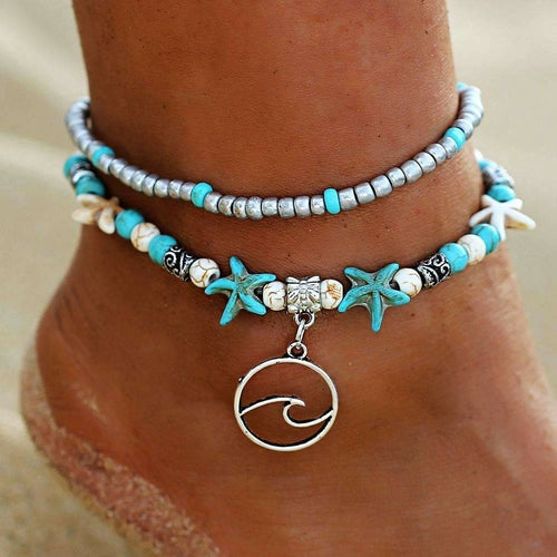 Double Layer Starfish Anklet with Ocean Theme Bijou Her