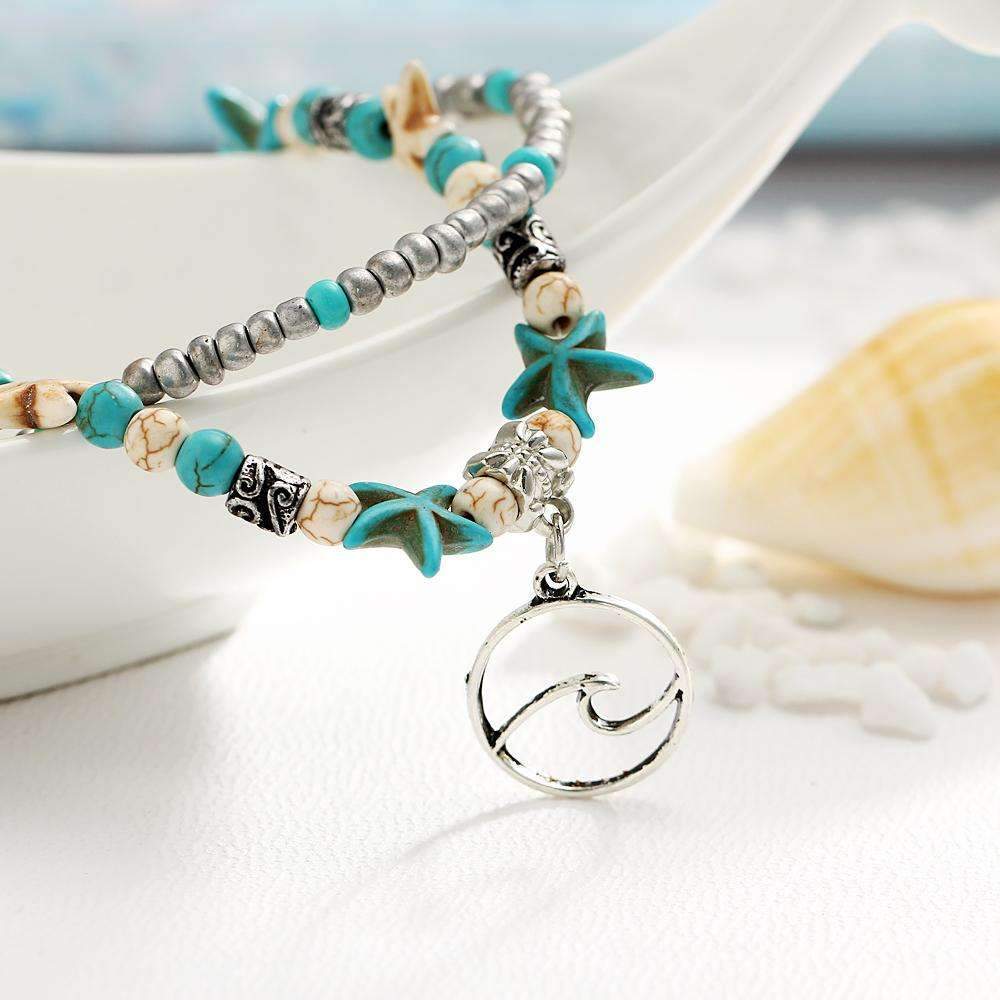 Double Layer Starfish Anklet with Ocean Theme Bijou Her