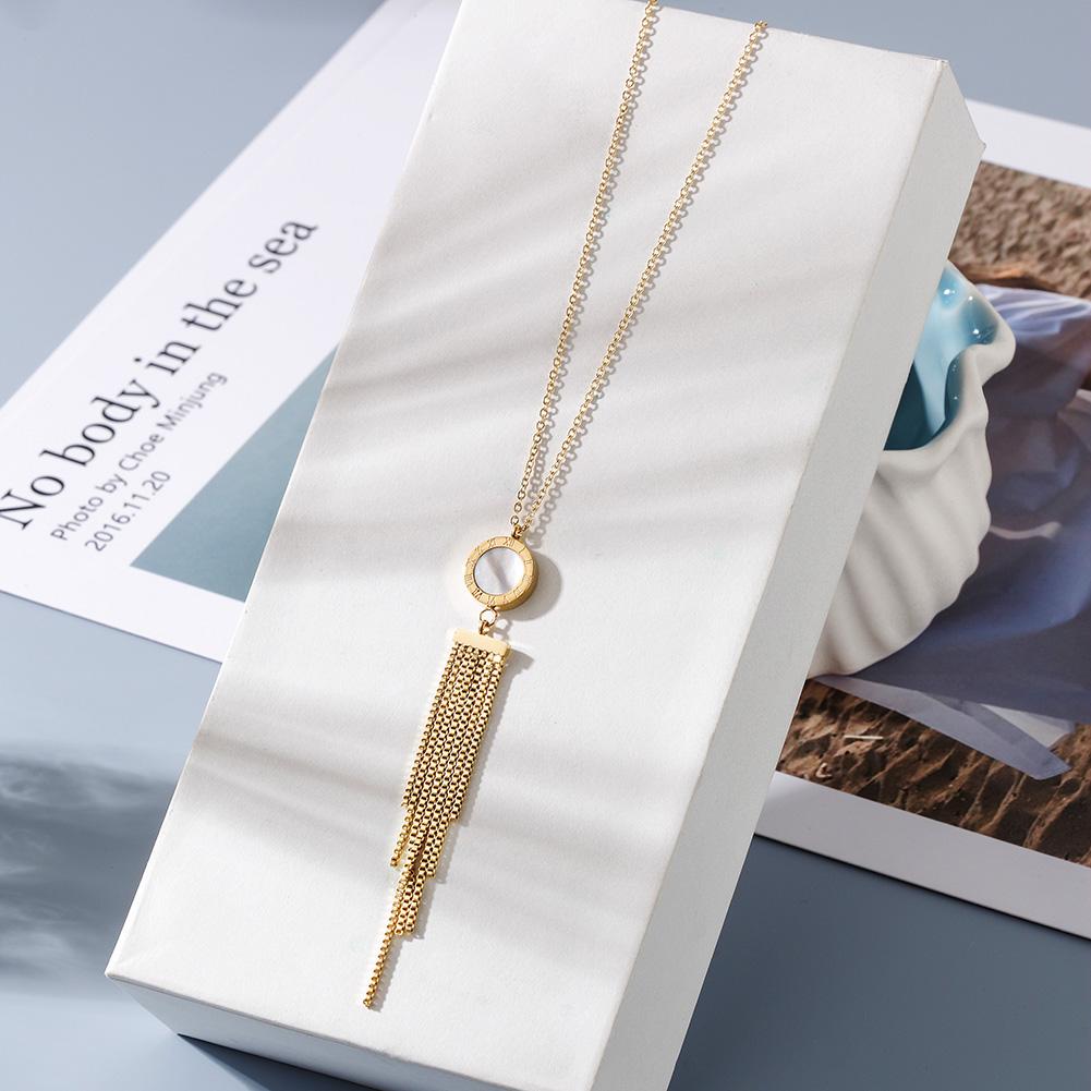 Double-Sided Shell and Acrylic Tassel Pendant Necklace - Hypoallergenic Metal - 15.16" + 2.36" Extension - Gift Box Included Bijou Her