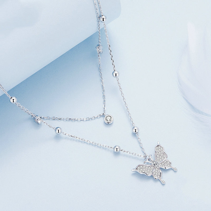 Double-layer Fringed Butterfly Necklace Bijou Her