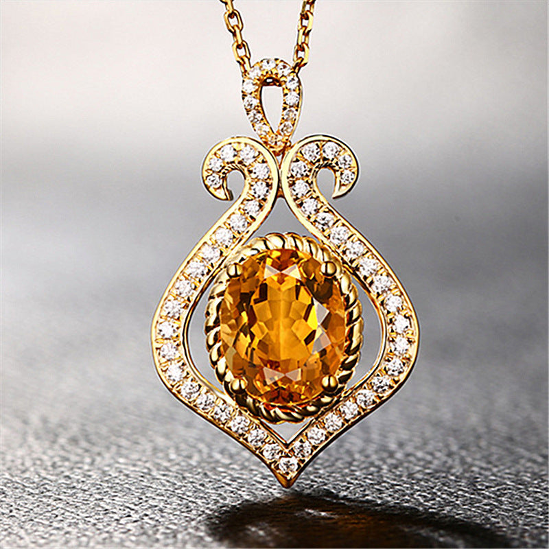Drop Shaped Diamond Topaz Pendant Necklace Bijou Her