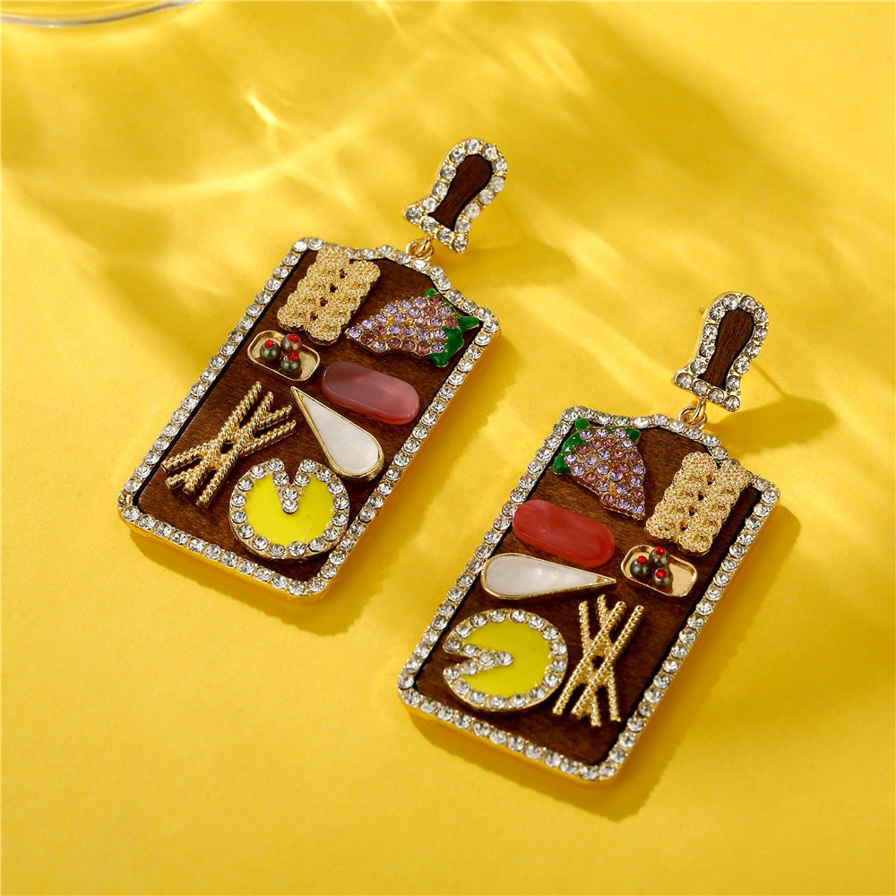 Earrings Fashion Creative Personality Fruit Pizza Luncheon Meat Platter Bijou Her