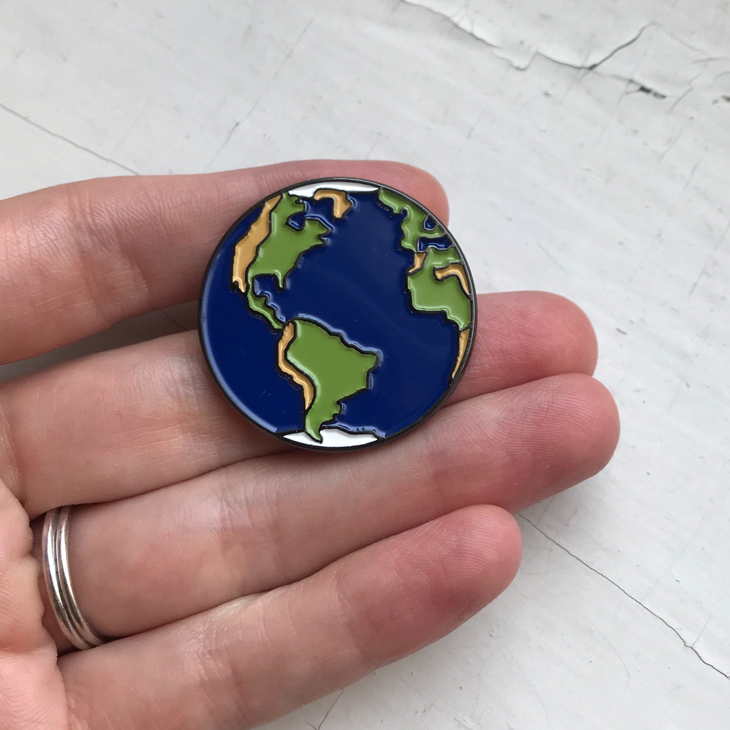 Earth Enamel Pin - Original Illustration by Lauren Beacham, 1 1/2 Size, Perfect Stocking Stuffer Gift" Bijou Her