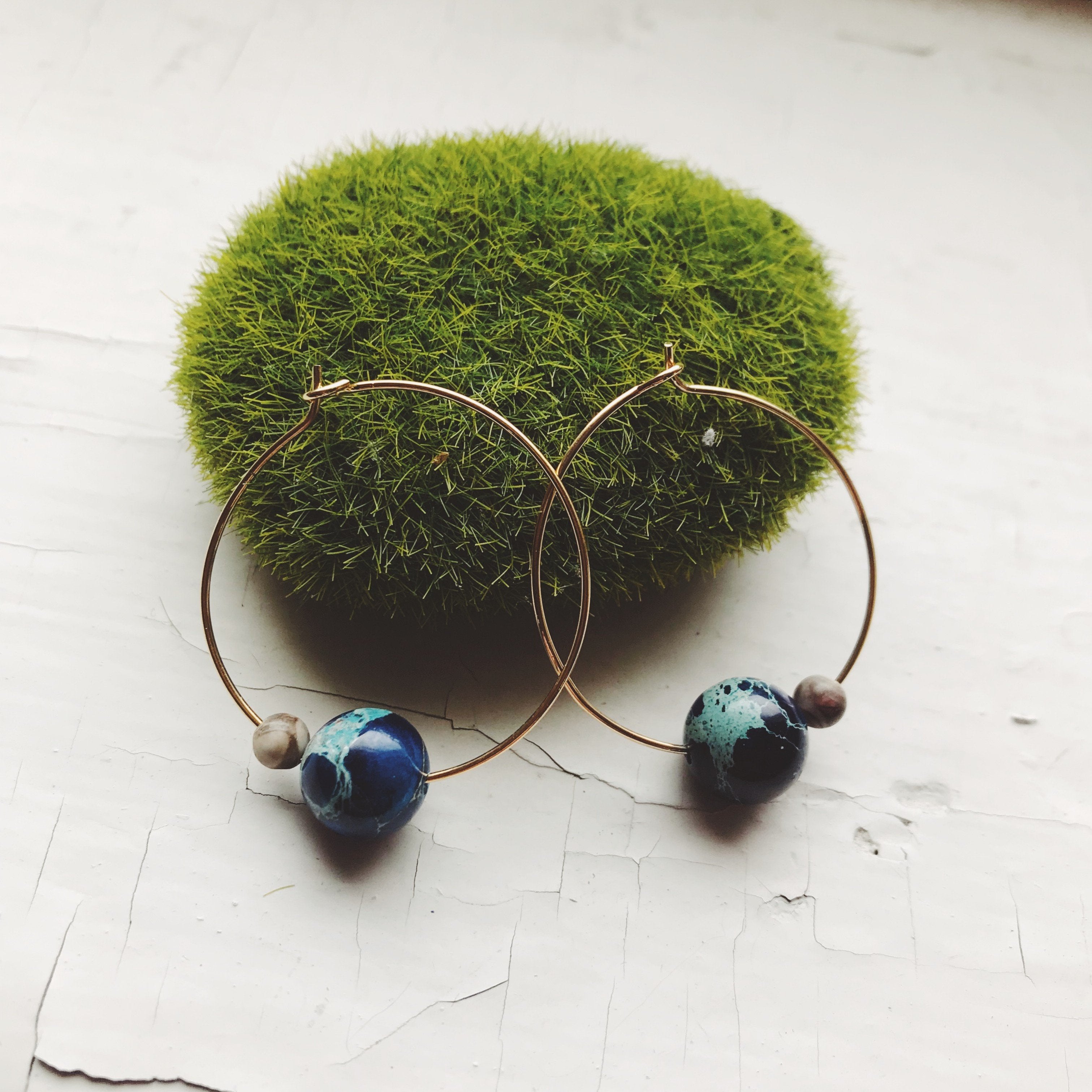 Earth and Moon Jasper Hoop Earrings - Cosmic Boho Fashion Accessory Bijou Her