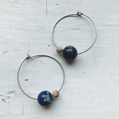 Earth and Moon Jasper Hoop Earrings - Cosmic Boho Fashion Accessory Bijou Her