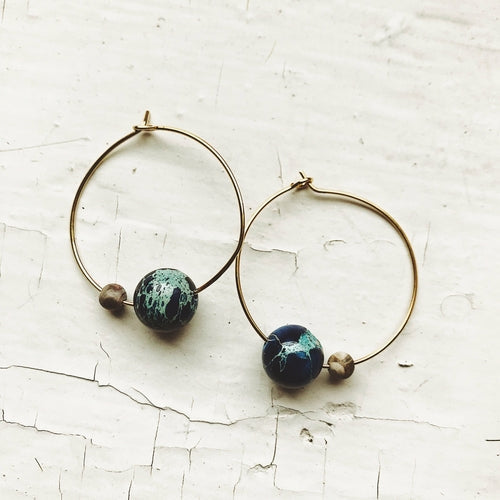 Earth and Moon Jasper Hoop Earrings - Cosmic Boho Fashion Accessory Bijou Her