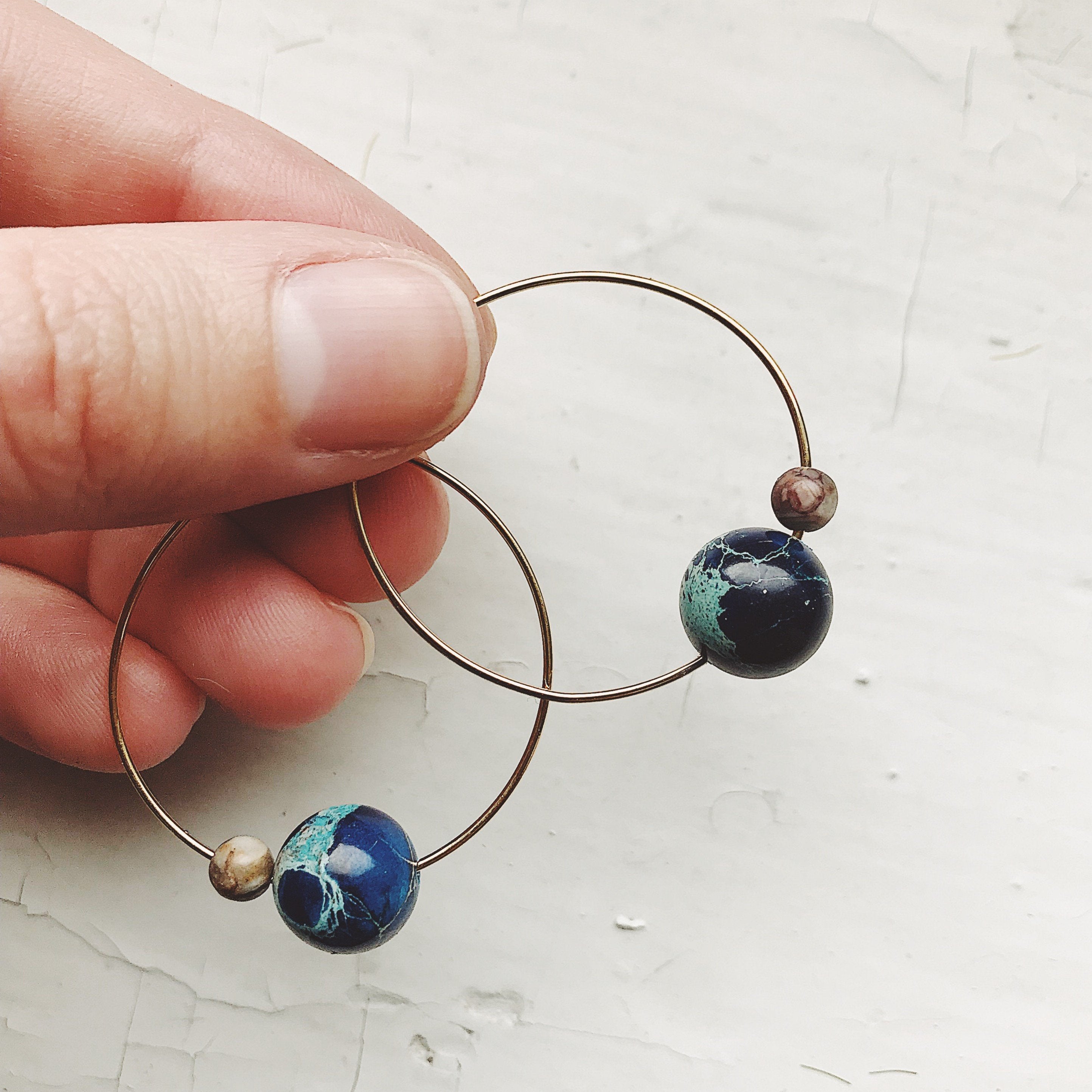 Earth and Moon Jasper Hoop Earrings - Cosmic Boho Fashion Accessory Bijou Her