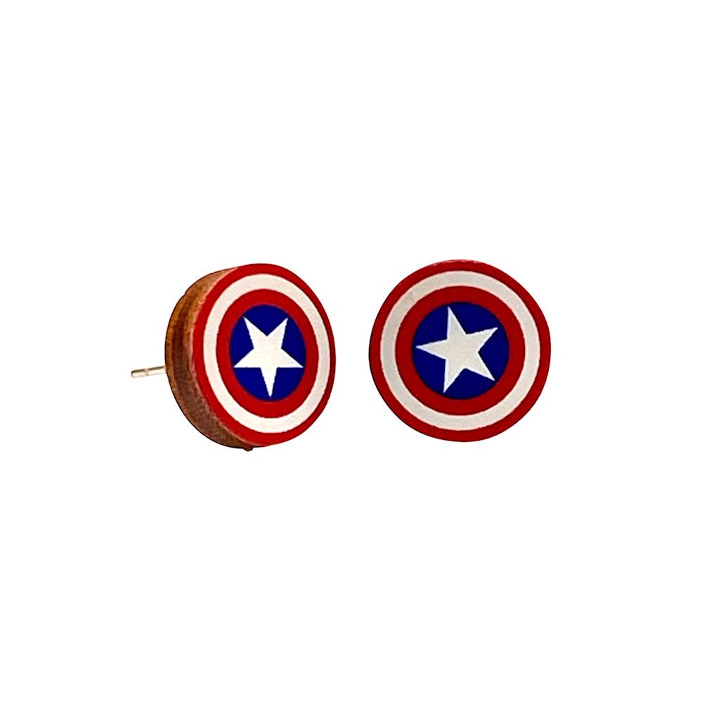 Eco-Friendly American Shield Stud Earrings - Sustainable Wood - Hypoallergenic Bijou Her