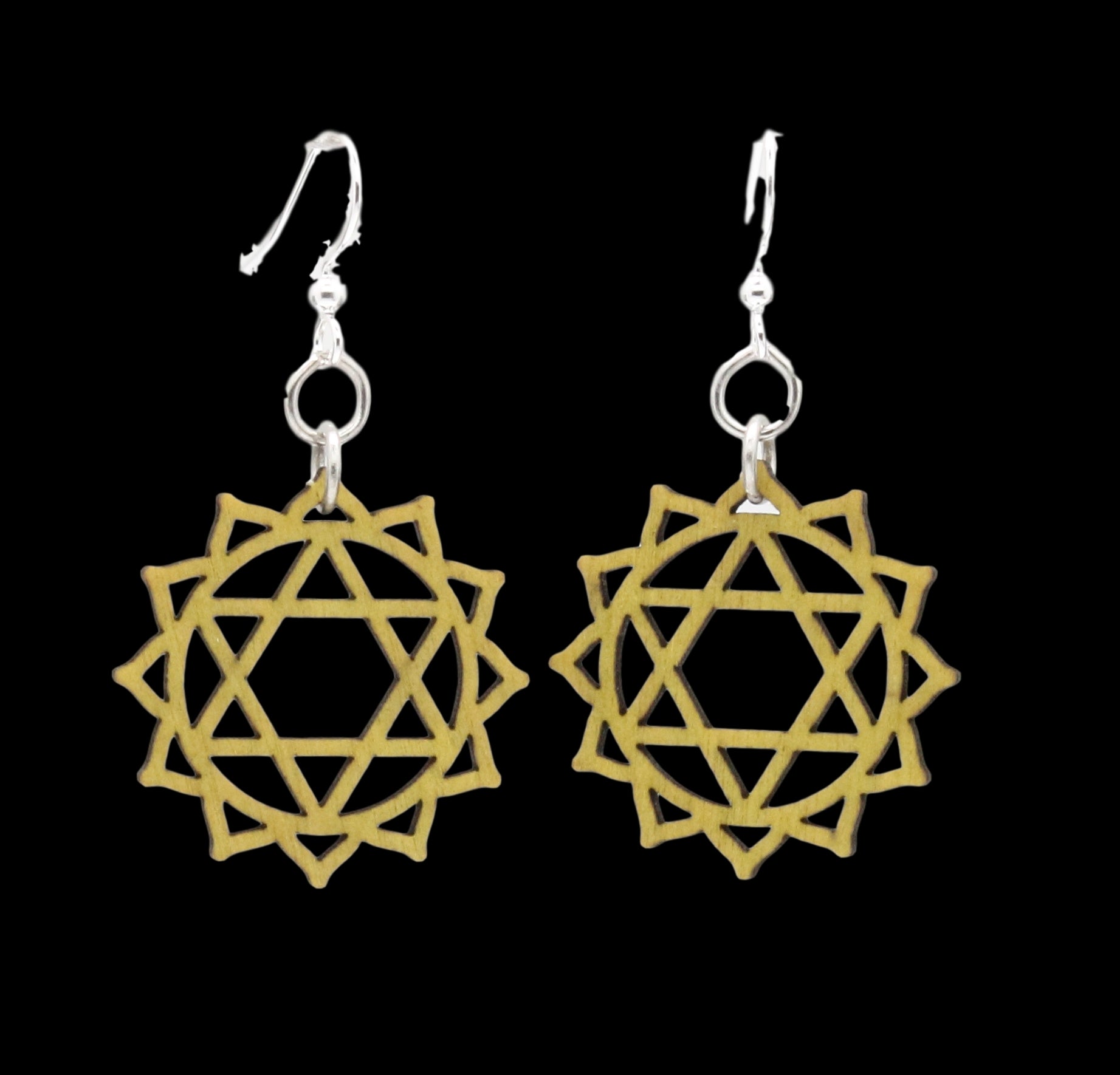 Eco-Friendly Anahata Chakra Earrings - Hypoallergenic Silver Ear Wires - Laser-Cut Wood - Made in USA Bijou Her