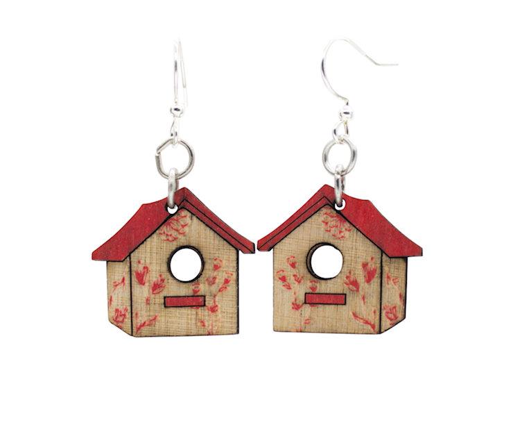 Eco-Friendly Bird House Blossom Earrings - Sustainable Wood - Hypoallergenic Ear Wires - Made in U.S.A. Bijou Her