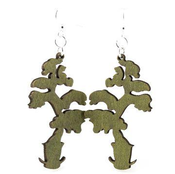 Eco-Friendly Elongated Bonsai Earrings - Sustainable Wood, Hypoallergenic Ear Wires - Apple Green Color Option Bijou Her