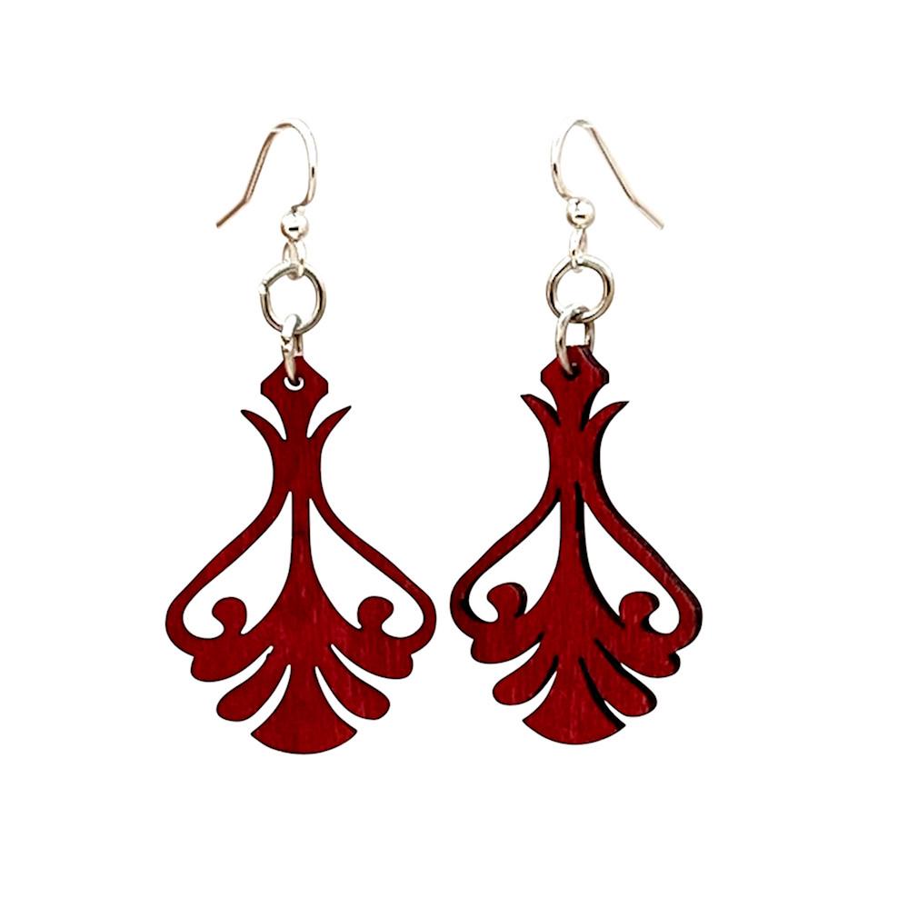 Eco-Friendly Iron Art Earrings - Laser-Cut Wood - Hypoallergenic Ear Wires - Wine Color Bijou Her