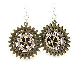 Eco-Friendly Kinetic Gear Earrings - Sustainable Wood - Essential Oil Diffuser Bijou Her