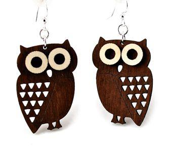 Eco-Friendly Little Hoot Owl Earrings - Laser-Cut Wood - Hypoallergenic Ear Wires - Made in USA Bijou Her