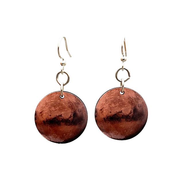 Eco-Friendly Mars Earrings - Laser-Cut Wood, Made in USA, Hypoallergenic Design Bijou Her