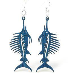 Eco-Friendly Sword Fish Earrings - Hypoallergenic, Laser-Cut Wood, Made in U.S.A. 
Keywords: eco-friendly earrings, hypoallergenic, sustainable jewelry, made in USA, swordfish design. Bijou Her