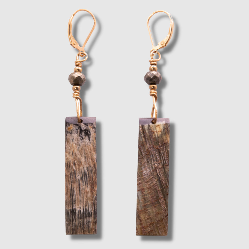Effortlessly Chic Wiline Horn Earrings with 14k Gold Lever Backs and Pyrite Stone Bijou Her