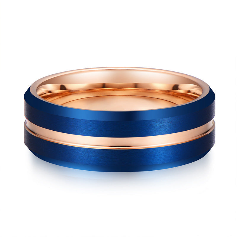 Electroplated Blue Gold Men's Tungsten Steel Ring Bijou Her