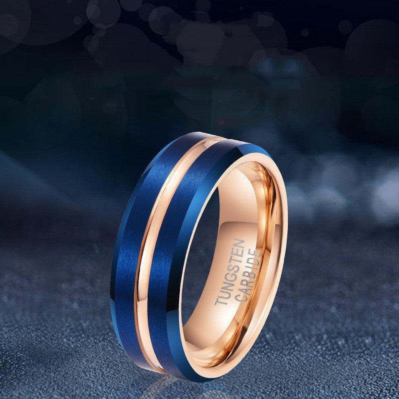 Electroplated Blue Gold Men's Tungsten Steel Ring Bijou Her