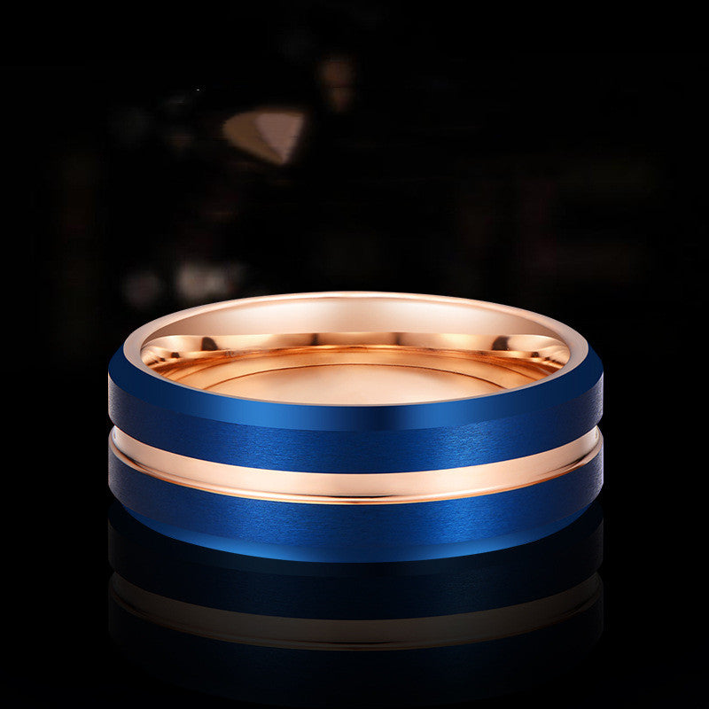 Electroplated Blue Gold Men's Tungsten Steel Ring Bijou Her