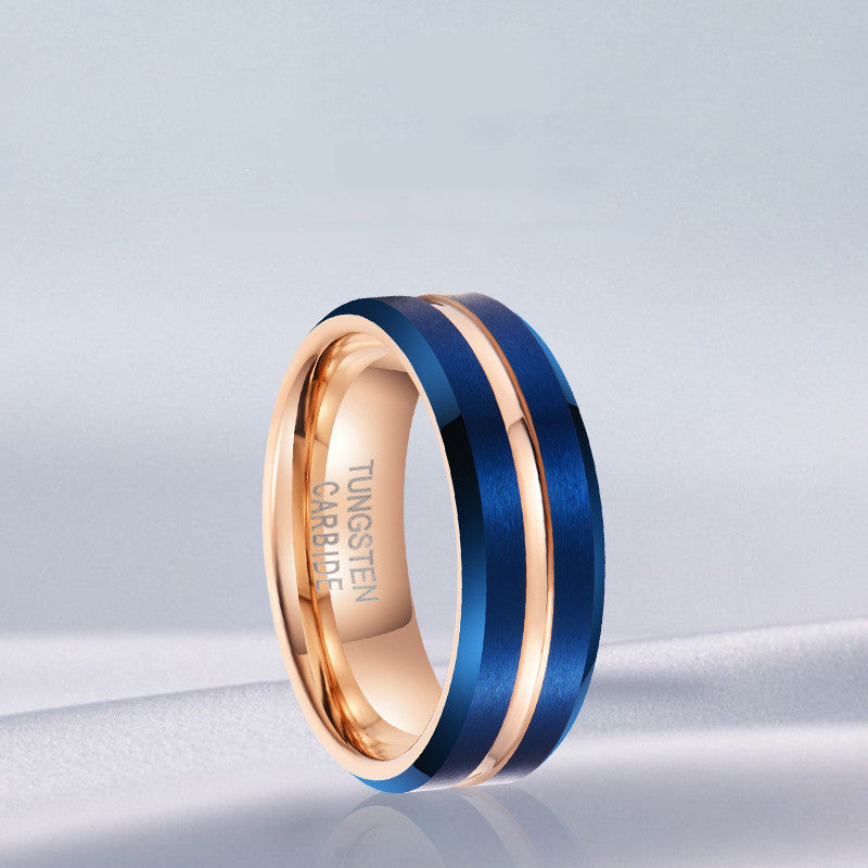 Electroplated Blue Gold Men's Tungsten Steel Ring Bijou Her