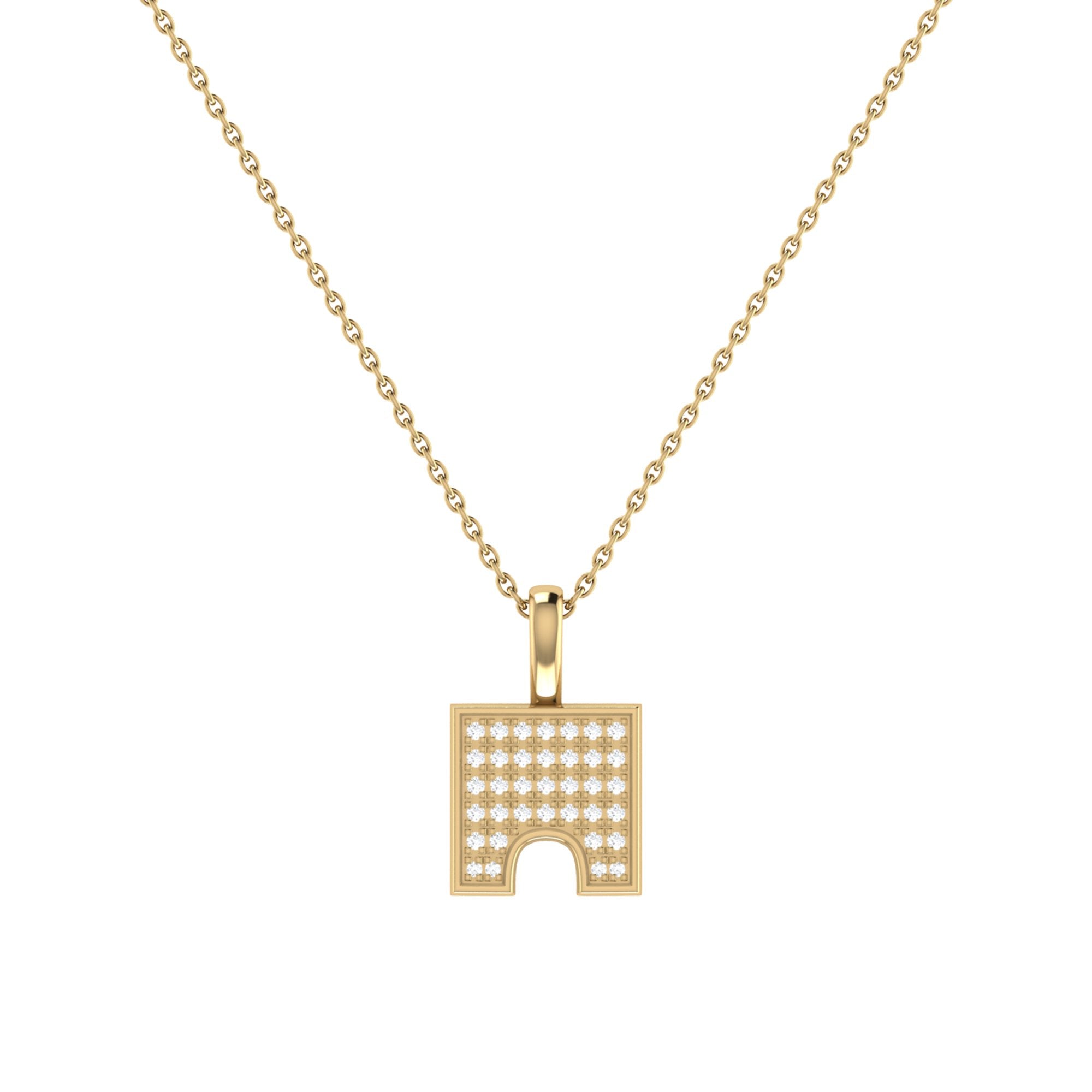 Elegant City Arches Diamond Pendant in 14K Yellow Gold - 100% Natural Diamonds, Micro Pave Setting, 18" Cable Chain Bijou Her