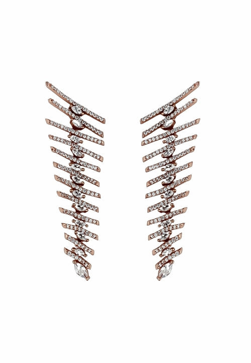 Elegant Fishbone Earrings with Zirconia Stones - Sustainable Jewelry in Gold, Silver, or Rose Gold Plating Bijou Her