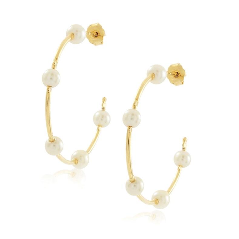 Elegant Pearl Hoop Earrings - Lightweight 1.5" Diameter, 18k Goldfilled, Handmade in Brazil Bijou Her