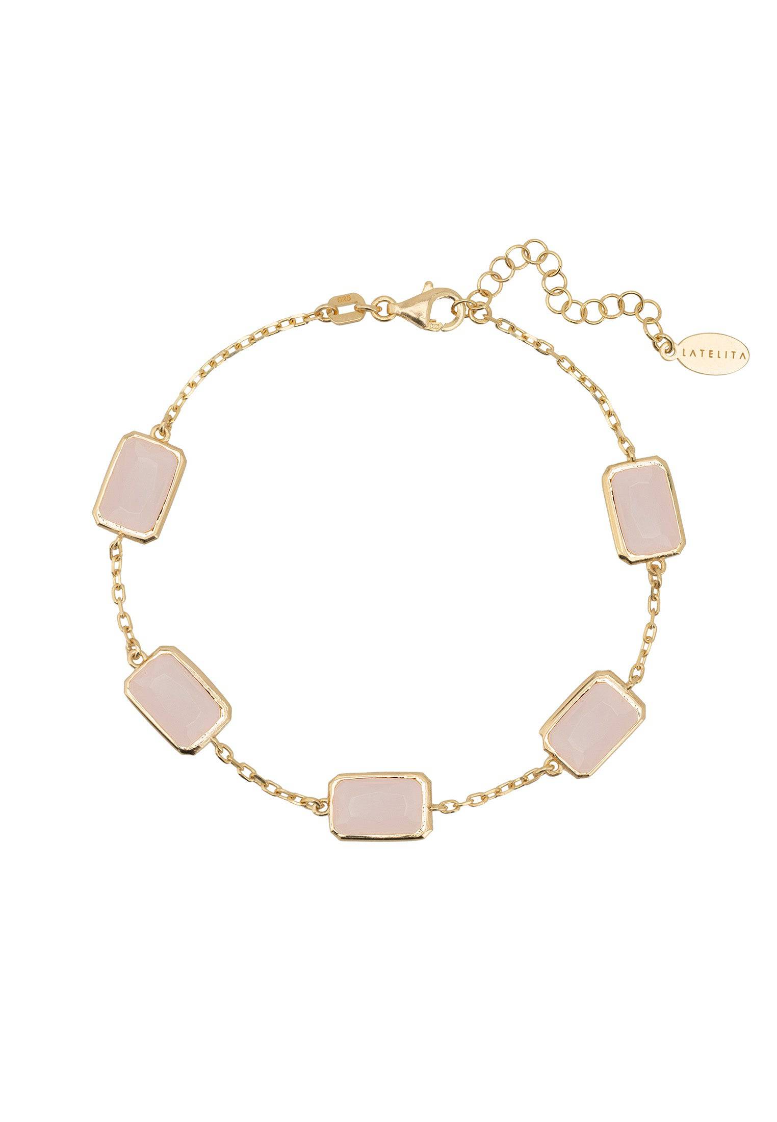Elegant Portofino Gemstone Bracelet in Rose Quartz and Gold - Capri Collection Bijou Her