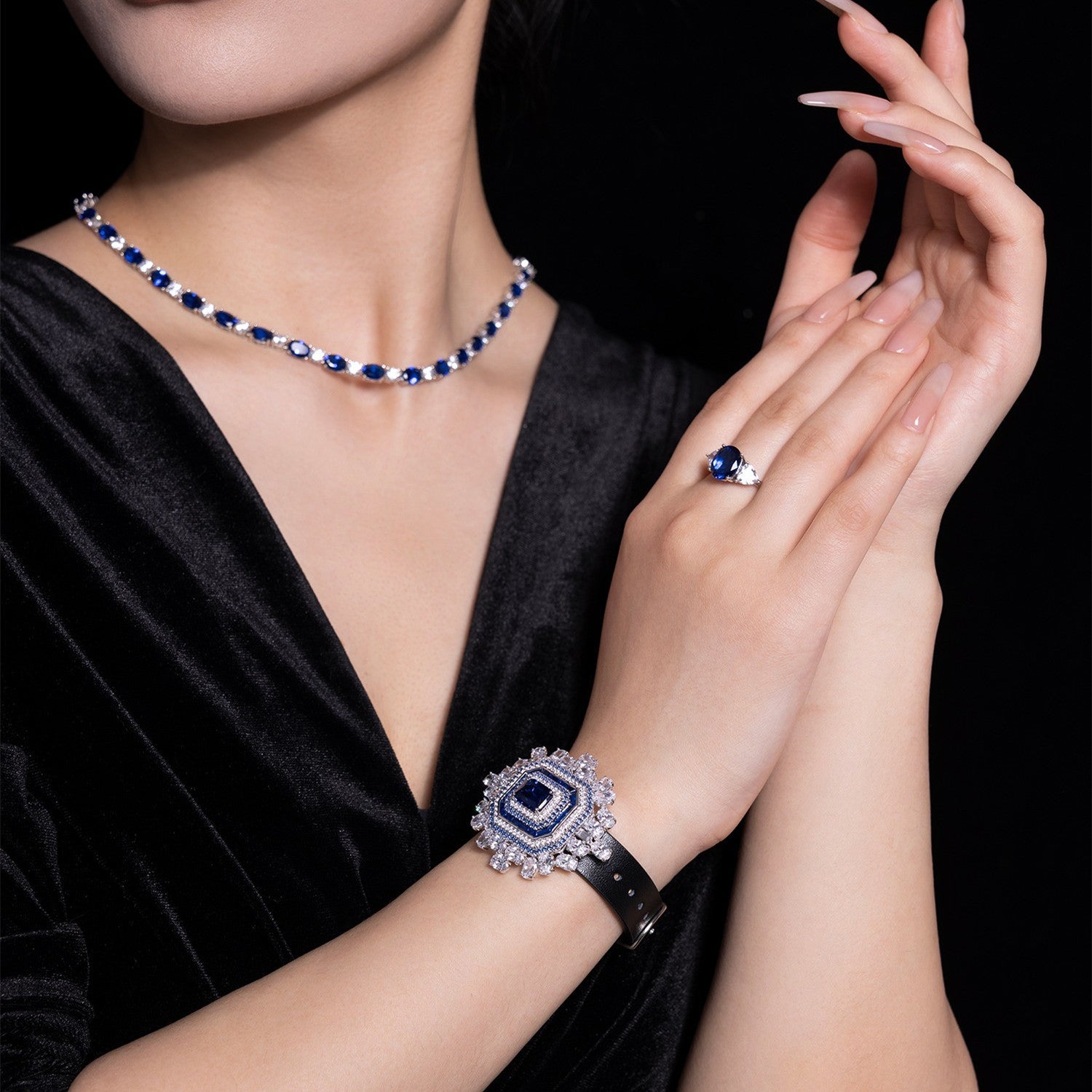 Elegant Sapphire And Diamond Watch With Necklace Bijou Her