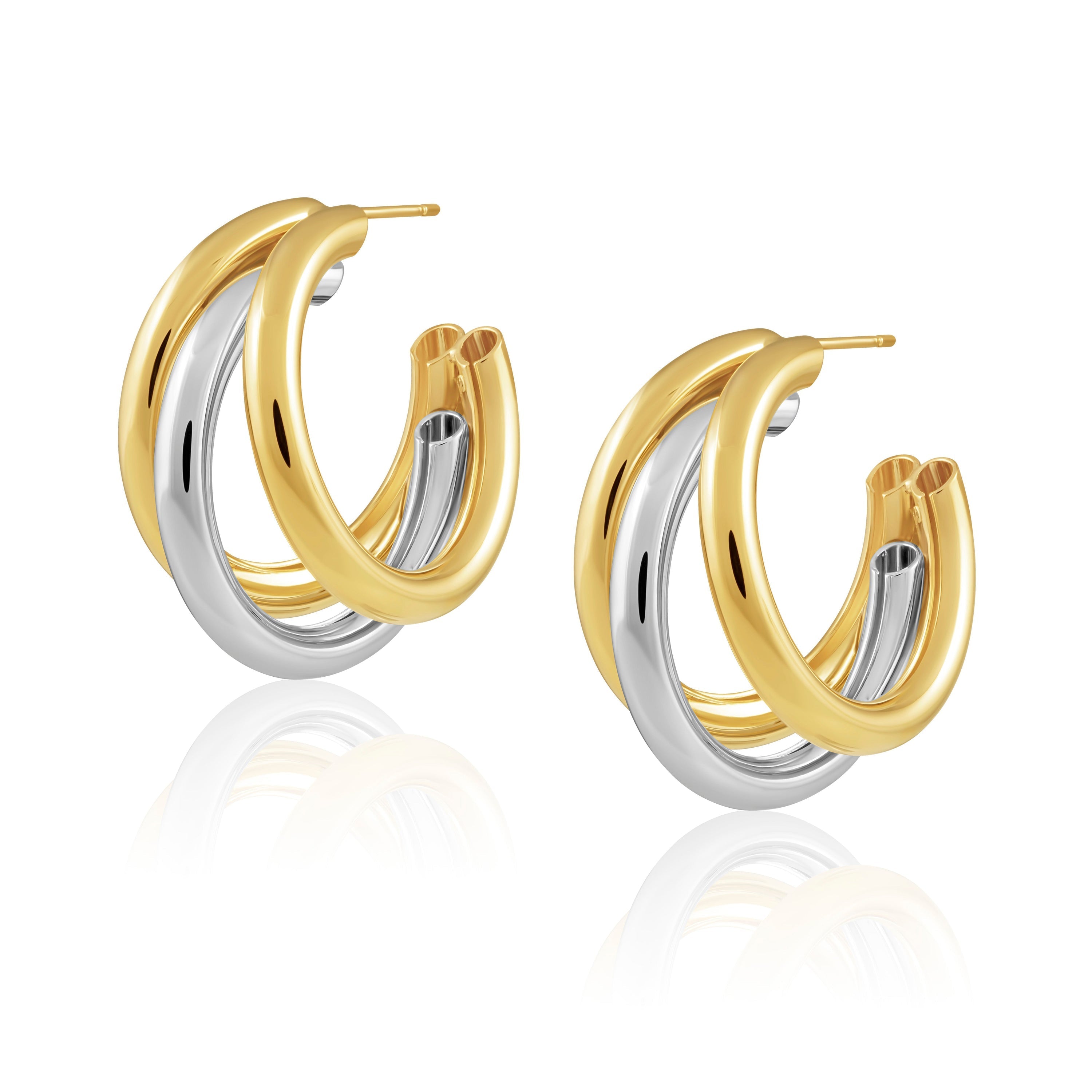 Elegant Two-Tone Lexi Tri Hoop Earrings: 18K Gold Plated, Hypoallergenic, and Tarnish Resistant Bijou Her