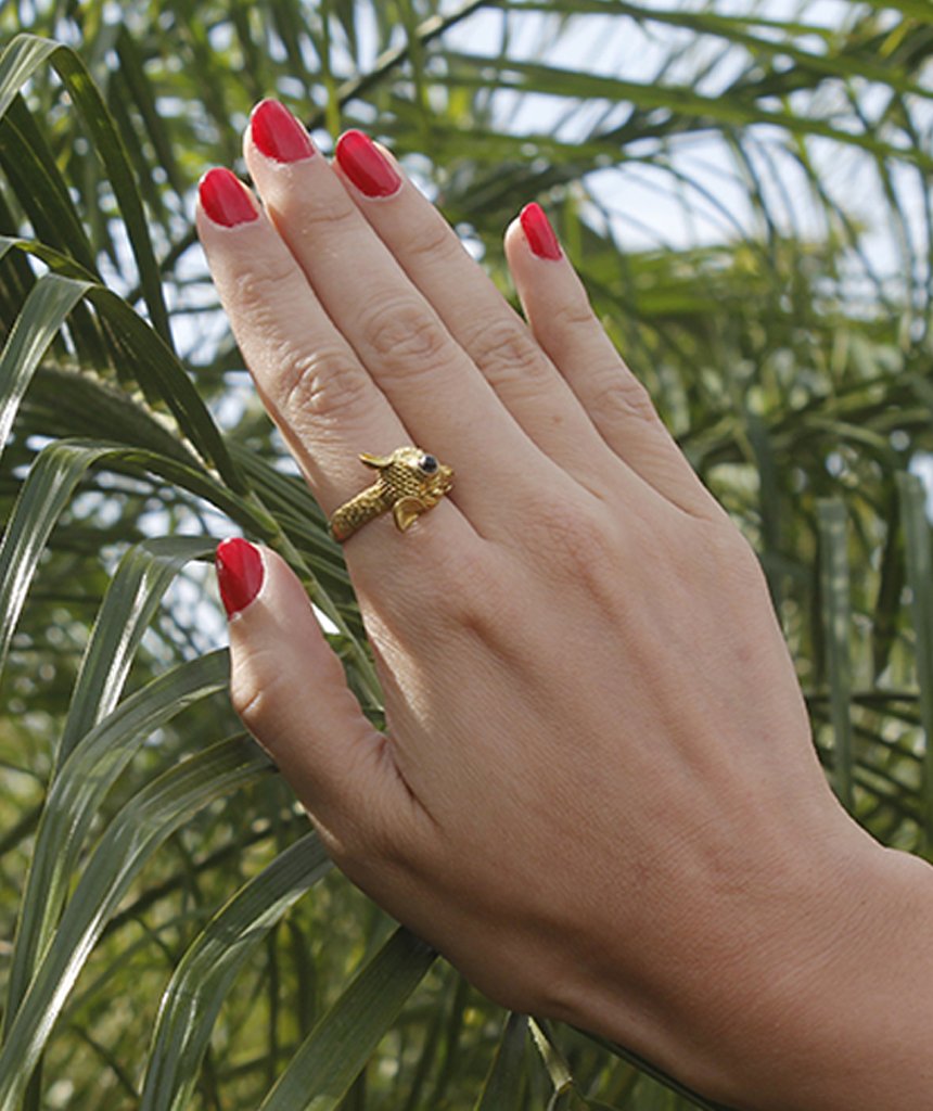 Elephant Ring with Semi-Precious Stones in Gold and Silver Bijou Her