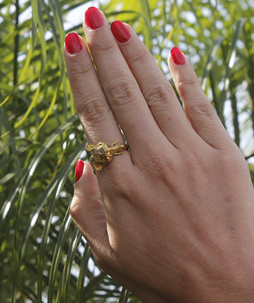 Elephant Ring with Semi-Precious Stones in Gold and Silver Bijou Her