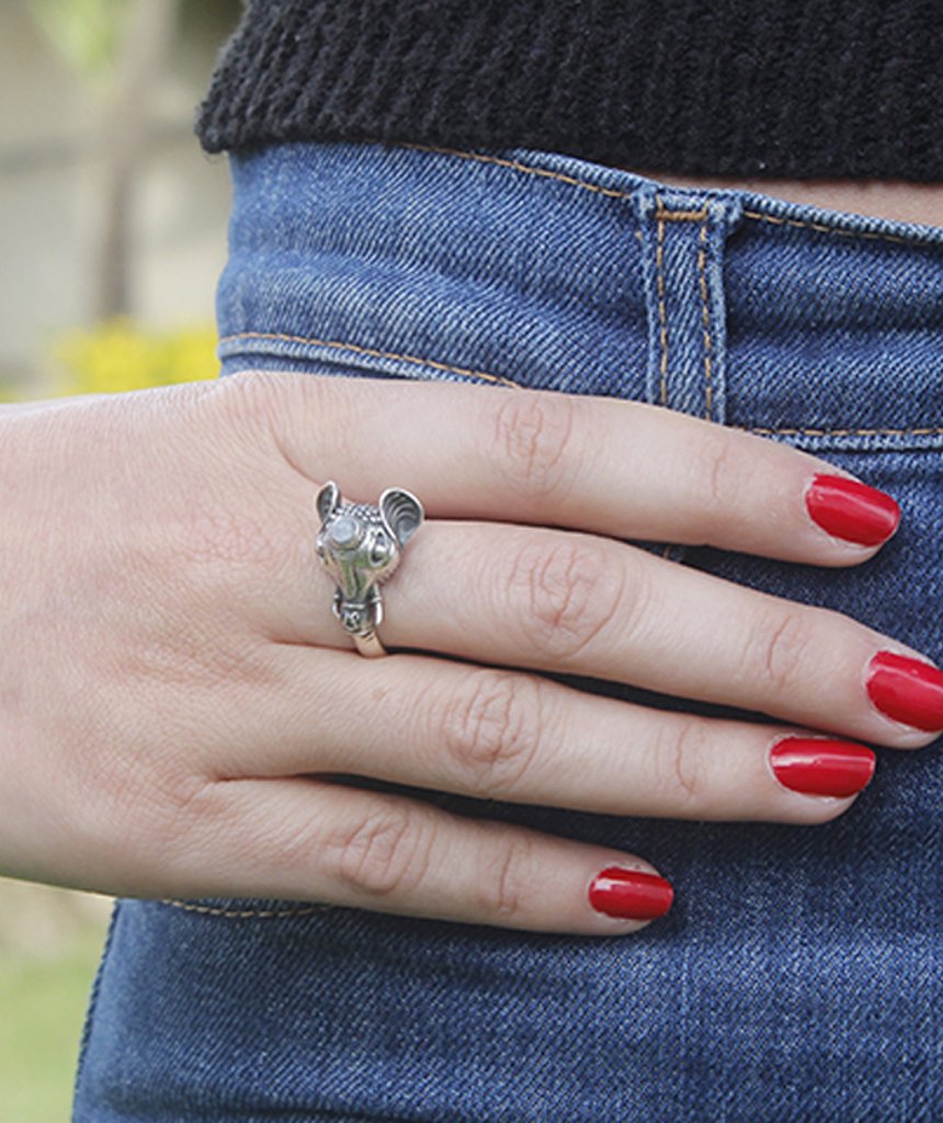 Elephant Ring with Semi-Precious Stones in Gold and Silver Bijou Her