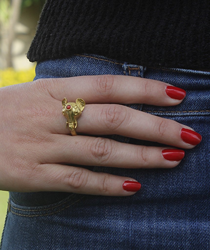 Elephant Ring with Semi-Precious Stones in Gold and Silver Bijou Her