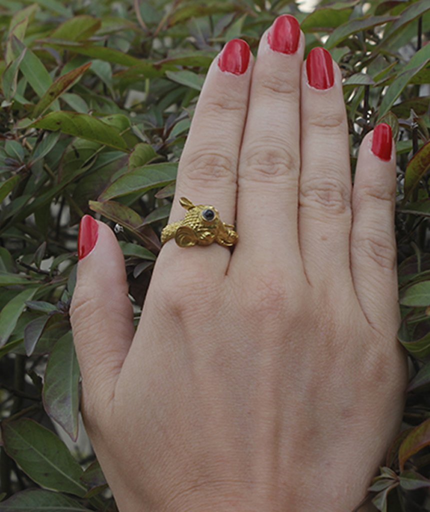 Elephant Ring with Semi-Precious Stones in Gold and Silver Bijou Her