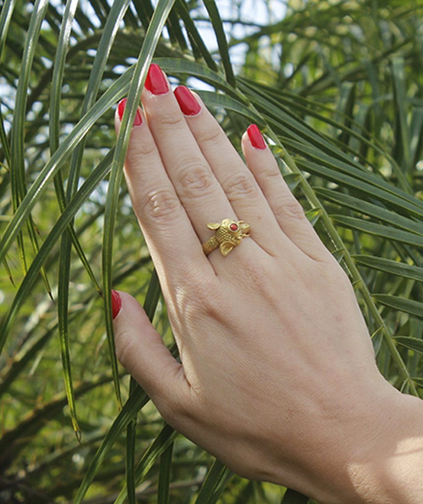 Elephant Ring with Semi-Precious Stones in Gold and Silver Bijou Her