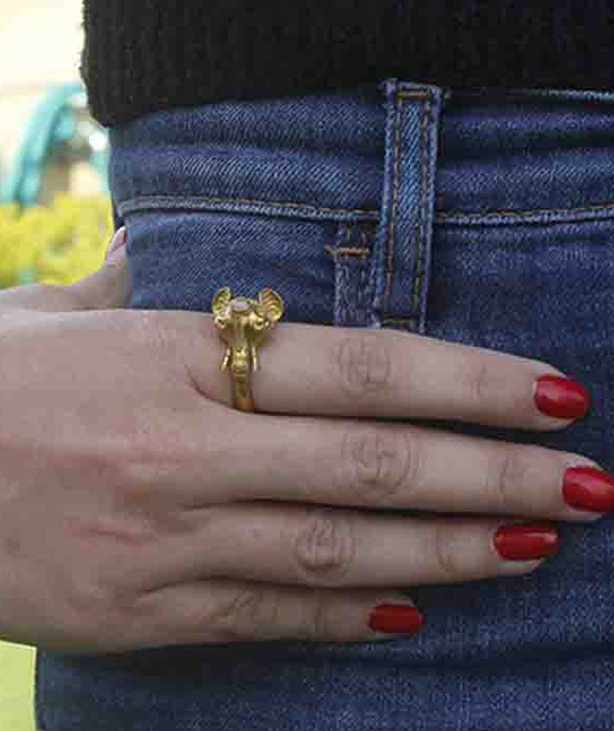 Elephant Ring with Semi-Precious Stones in Gold and Silver Bijou Her