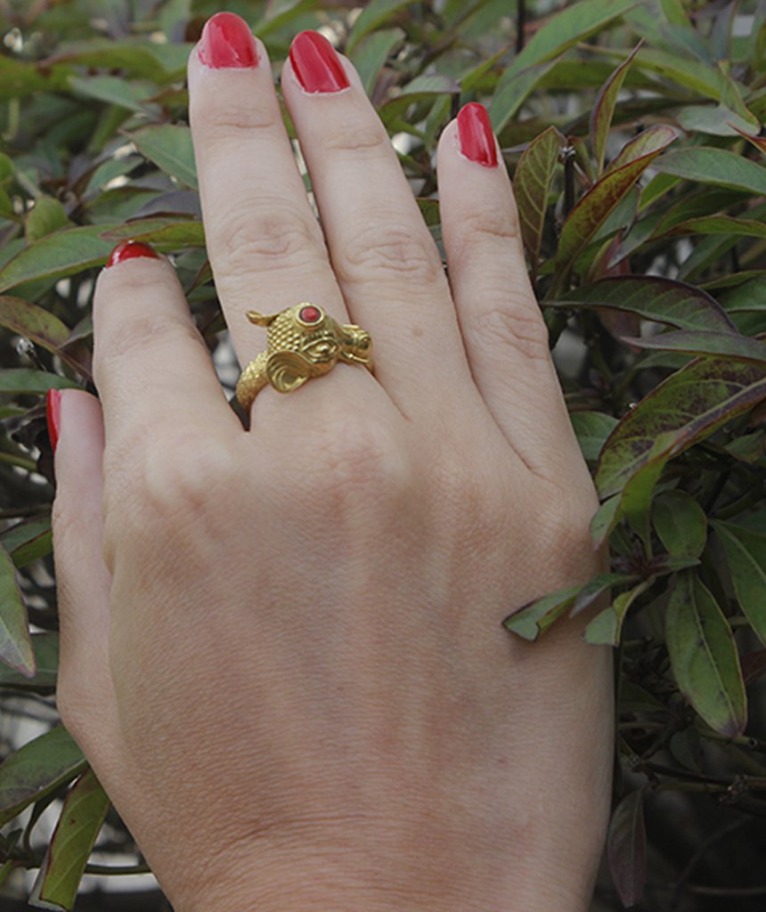 Elephant Ring with Semi-Precious Stones in Gold and Silver Bijou Her