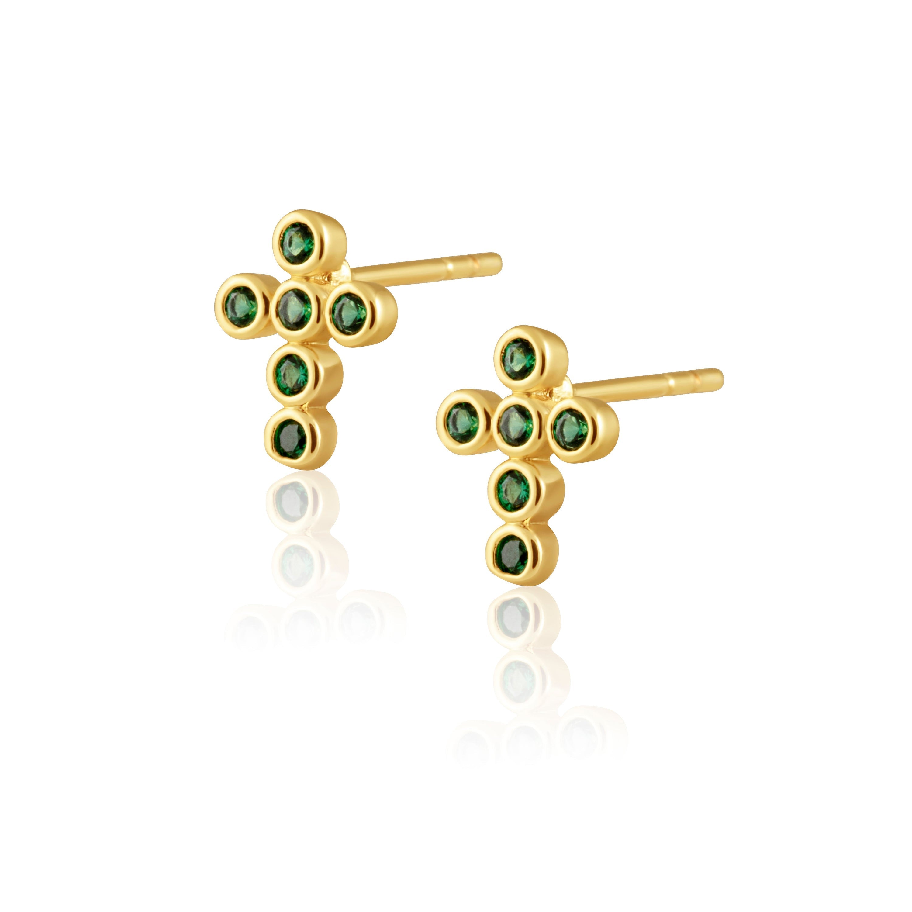 Emerald CZ Mimi Cross Studs - Hypoallergenic 18k Gold Stainless Steel Jewelry Bijou Her