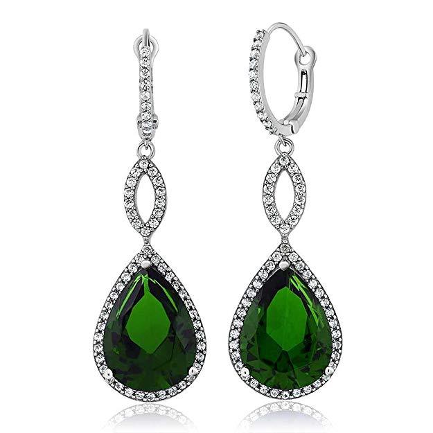 Emerald Crystal Teardrop Infinity Drop in 18K White Gold Plated - Hypoallergenic & Made to Last Bijou Her